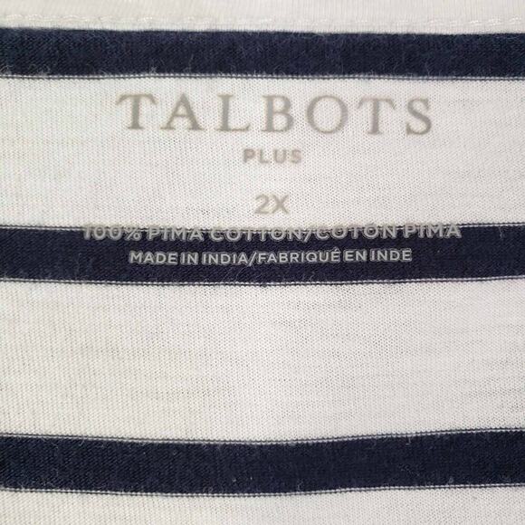Talbots Shirt Tee White Navy Blue Pima Cotton Plus Size 2X Striped SS - Picture 7 of 9